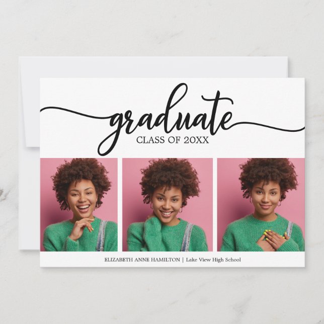 High School Graduation Announcement 3 Photo (Front)