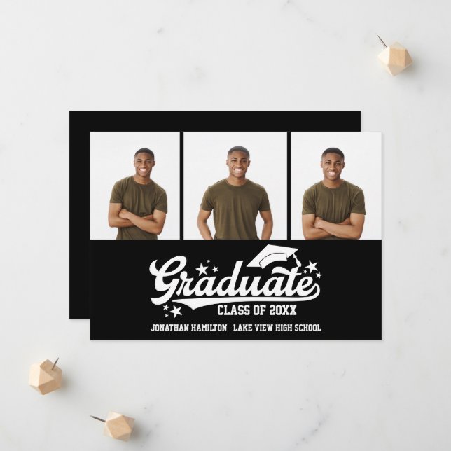 High School Graduation Announcement 3 Photo (Front/Back In Situ)