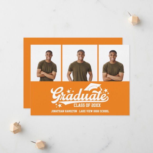 High School Graduation Announcement 3 Photo (Front/Back In Situ)