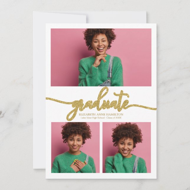 High School Graduation Announcement 3 Photo (Front)