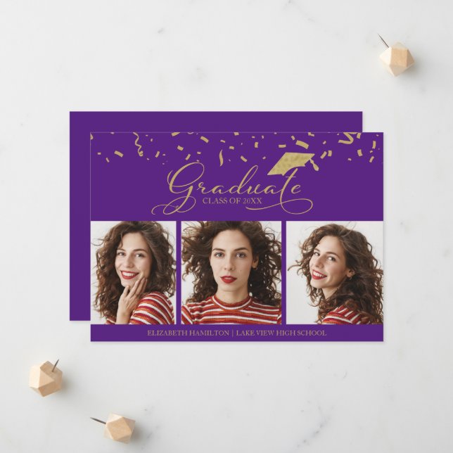 High School Graduation Announcement 3 Photo Cards (Front/Back In Situ)