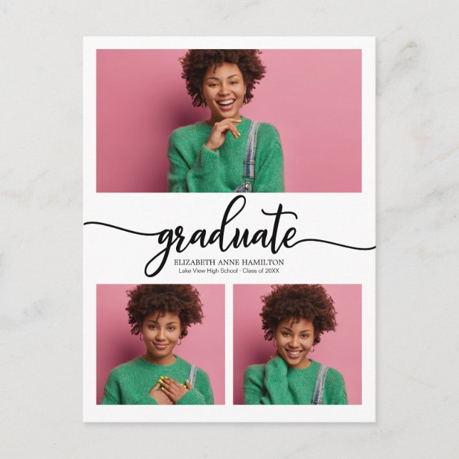 High School Graduation Announcement 3 Photo Postcard (Front)