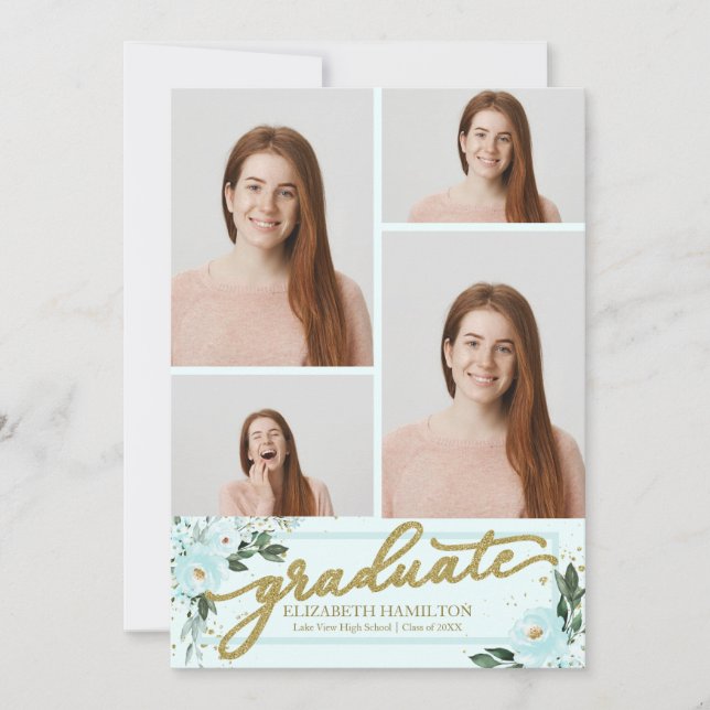 High School Graduation Announcement 4 Photo Floral (Front)