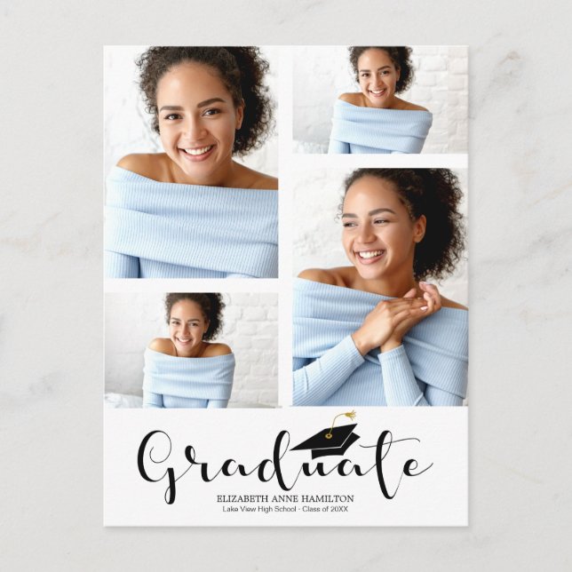 High School Graduation Announcement 4 Photo Postca Postcard (Front)
