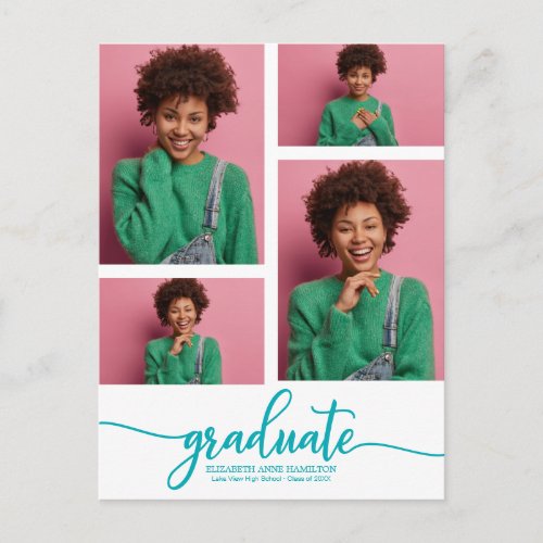 High School Graduation Announcement 4 Photo Postcard