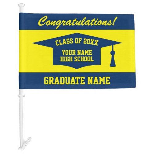 High School Graduation Class of 2024 blue yellow Car Flag