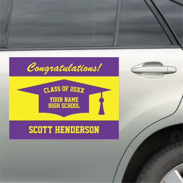 High School Graduation Class of 2024 purple yellow Car Magnet (In Situ)