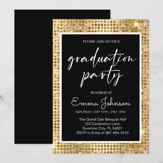 High School Graduation Class of 2025,gold grd Invitation (Front/Back)