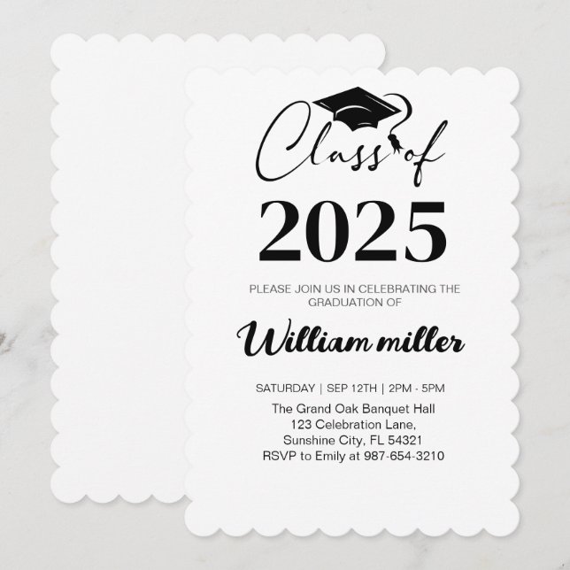 High School Graduation Class of 2025,Minimal grad Invitation (Front/Back)