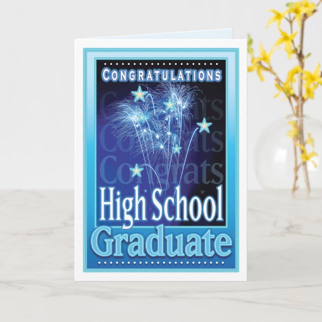 High School Graduation Congratulations Fireworks Card (Yellow Flower)