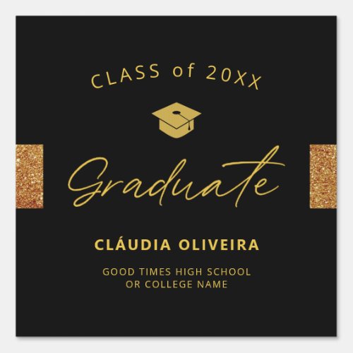 High School Graduation Gold Black Script Yard Sign