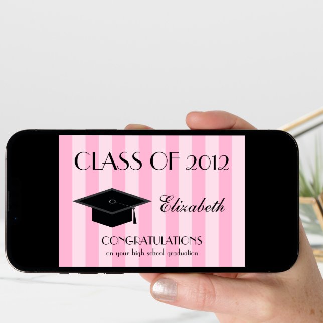 High School Graduation Greeting Card -- Pink (Front Digital)