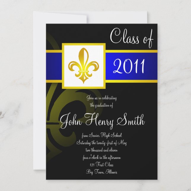 High School Graduation Invitation Blue on Black (Front)