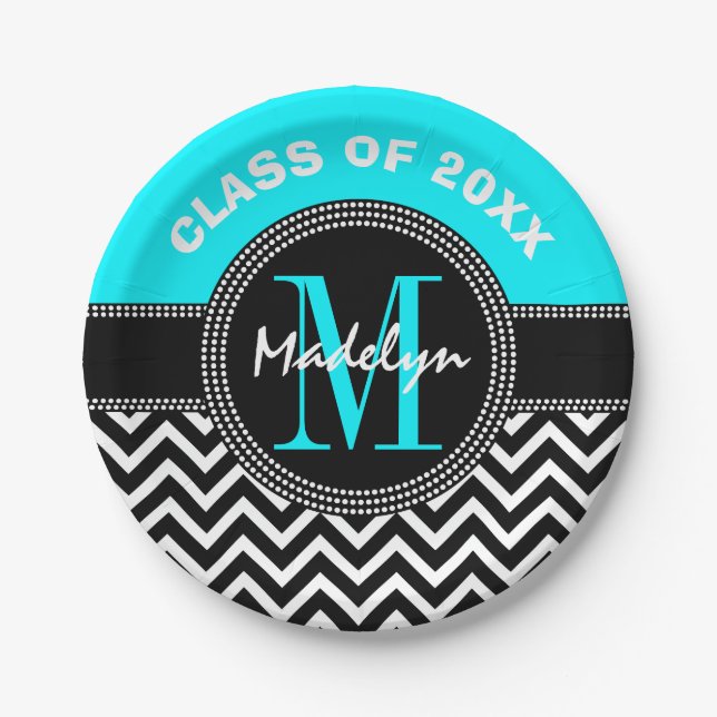 High School Graduation Monogram Chevron Paper Plates (Front)