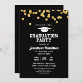 High School Graduation Party Black Gold Confetti Invitation (Front/Back)