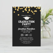 High School Graduation Party Black Gold Confetti Invitation (Standing Front)