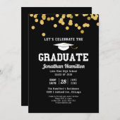 High School Graduation Party Black Gold Confetti Invitation (Front/Back)