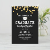 High School Graduation Party Black Gold Confetti Invitation (Standing Front)