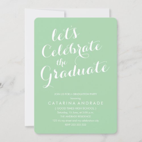 High School Graduation Party Green Script Photo Invitation