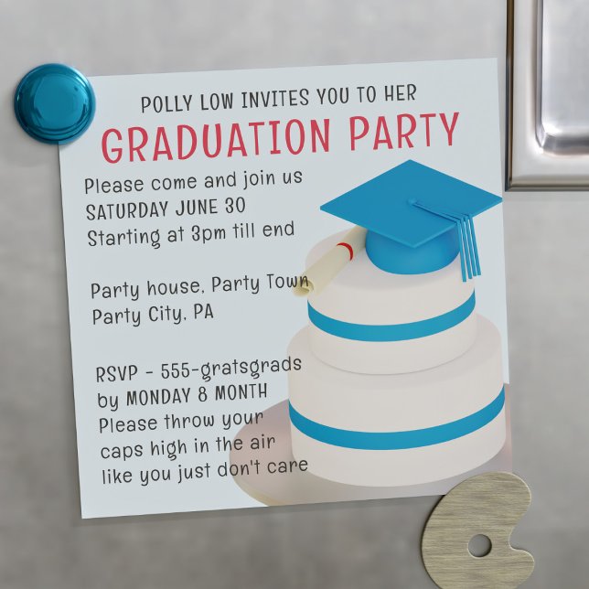 High School Graduation Party Magnetic Invitation (Throw your caps in the air and add your party details to this magnetic Graduation Party invitation)