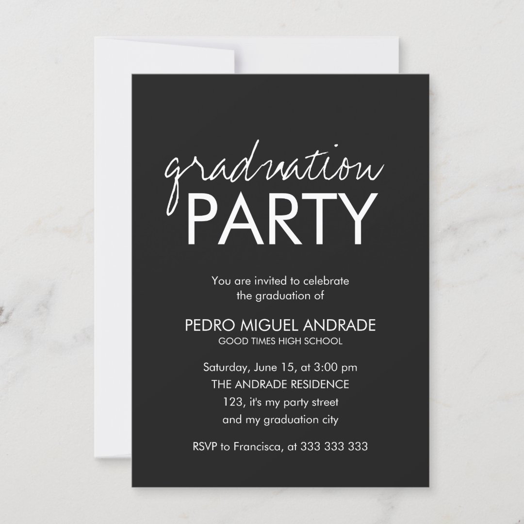 High School Graduation Party Photo Black and White Invitation | Zazzle