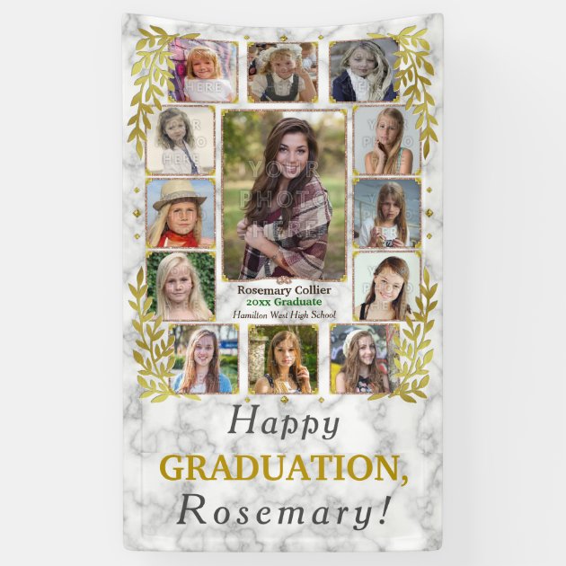 High School Graduation Party Photo Collage Marble Banner