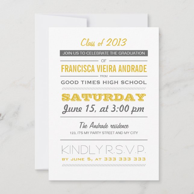 High School Graduation Party Photo Yellow Gray Invitation (Front)