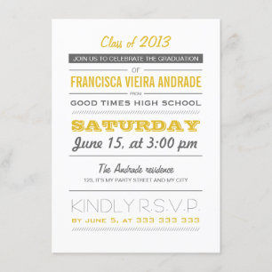 High School Graduation Party Photo Yellow Gray Invitation