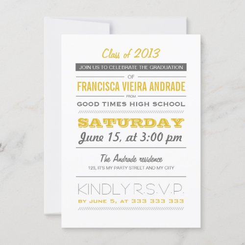 High School Graduation Party Photo Yellow Gray Personalized Invites