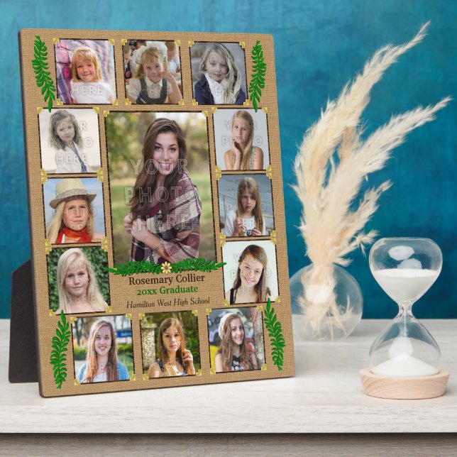 High School Graduation Photo Collage | Burlap Fern Plaque (Side)