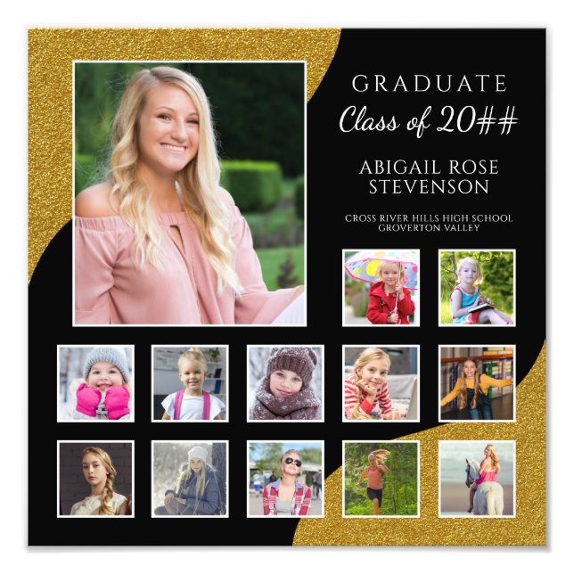 High School Graduation Photo Collage K-12 Gold (Front)