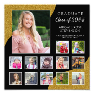 High School Graduation Photo Collage K-12 Gold Print