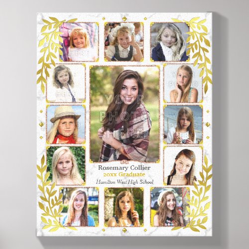 High School Graduation Photo Collage  Marble Gold Canvas Photo Tile