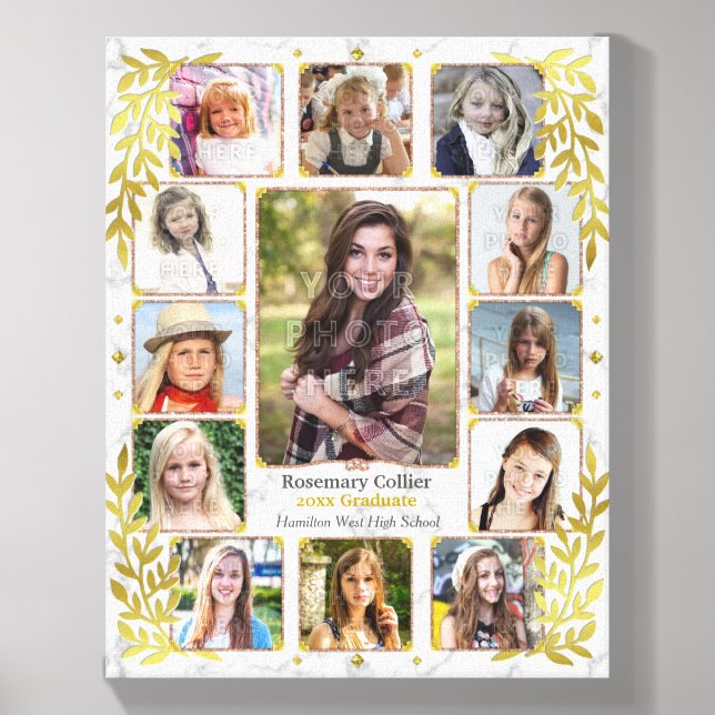 High School Graduation Photo Collage | Marble Gold Canvas Photo Tile (Front Set)