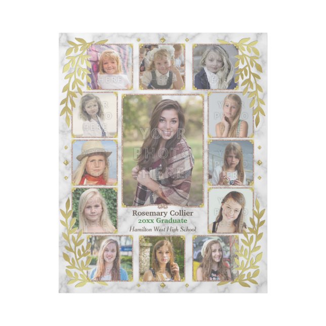 High School Graduation Photo Collage | Marble Gold Gallery Wrap (Front)
