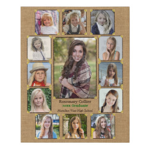 High School Graduation Photo Collage Rustic Burlap Faux Canvas Print