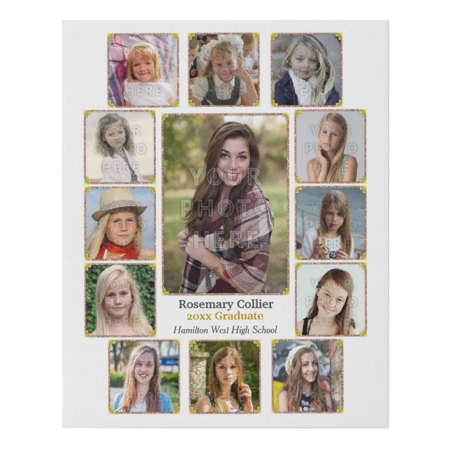 High School Graduation Photo Collage White Faux Canvas Print (Front)