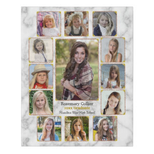 High School Graduation Photo Collage White Marble Faux Canvas Print