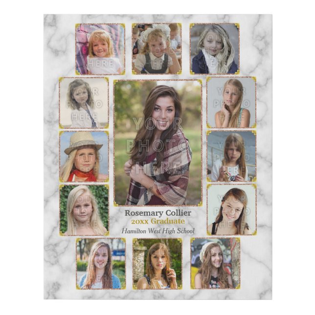 High School Graduation Photo Collage White Marble Faux Canvas Print (Front)