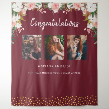 High School Graduation Photo Floral Burgundy Tapestry by red_dress at Zazzle