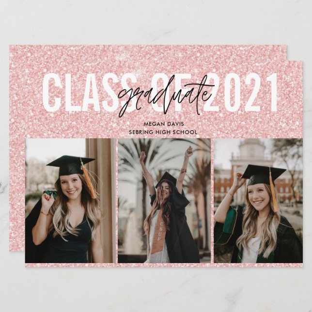 High School Graduation Pink Three Photo (Front/Back)