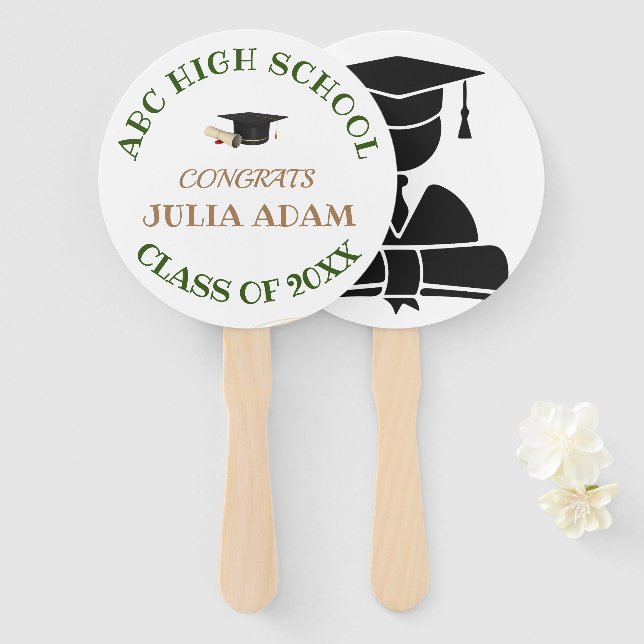 High School Graduation Senior celebration Script Hand Fan (Front and Back)