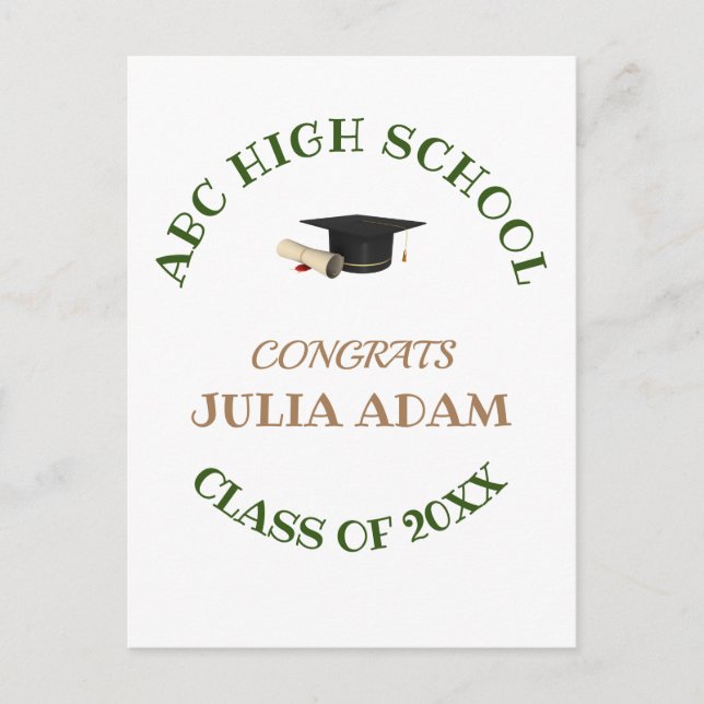 High School Graduation Senior celebration Script Postcard (Front)