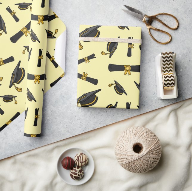 High School Graduation Unique Yellow Seamless Gift Wrapping Paper (Crafts)