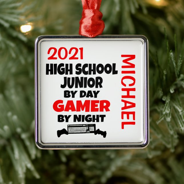 High School Junior Loves Playing Video Games Metal Ornament (Tree)