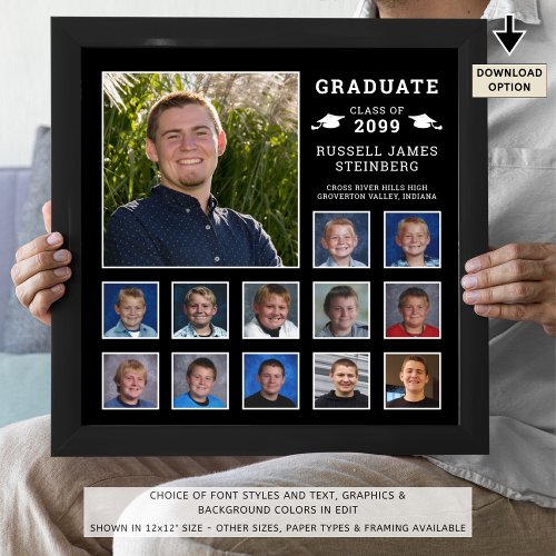 High School K_12 Photo Collage Custom Colors Poster