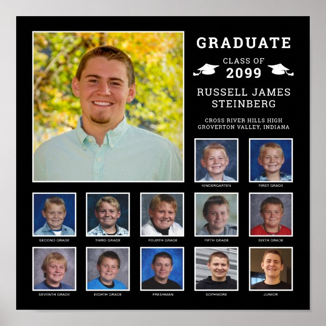 High School K-12 Photo Collage Custom Colors Poster (Front)