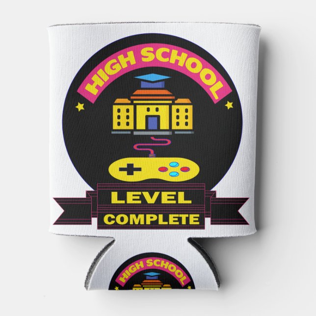 High School Level Complete - Funny Graduation Gift Can Cooler (Front)