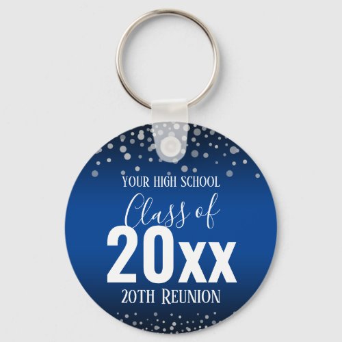 High School Reunion Any Year Confetti Blue Keychain