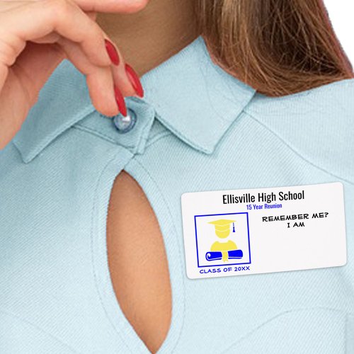 High School Reunion Blue Yellow Paper Name Tag